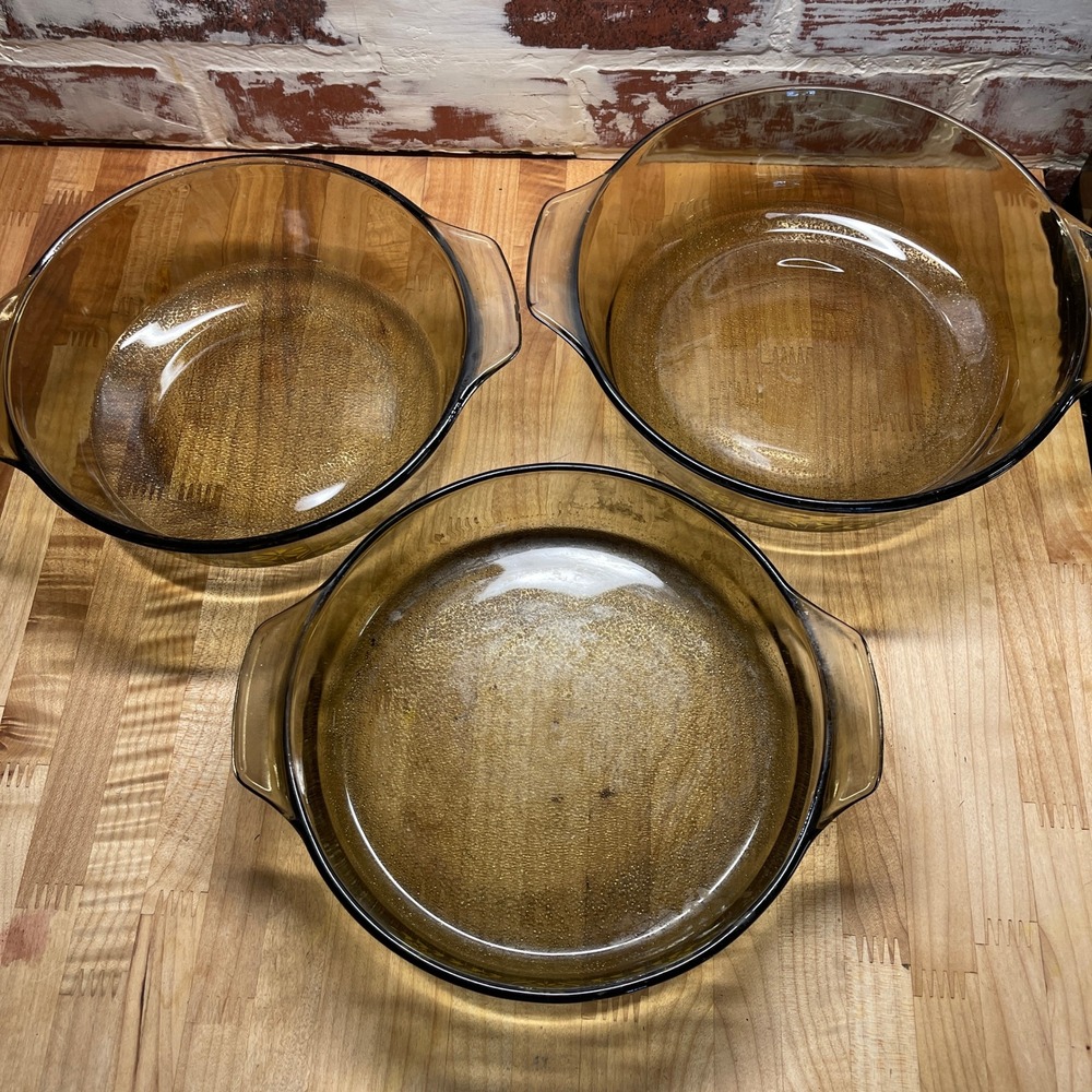 Vintage MCM Glasbake Jeanette Casserole Dishes Set 3 Yellow Floral Retro Brown‎